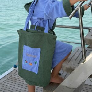 Two tone pocket embroidered terry bag